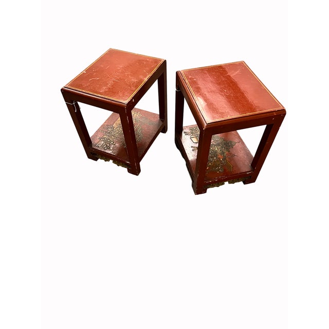 1950s 1950s A Pair of Porcelain, Lacquered Wood Side Tables For Sale - Image 5 of 7