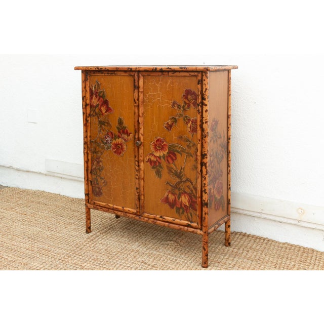 Vintage Bamboo Chinoiserie Cabinet W/Floral Applique For Sale - Image 13 of 14