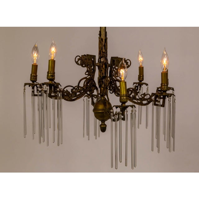 Victorian Antique Victorian Brass C-Curve Chandelier With Crystal Rods For Sale - Image 3 of 12