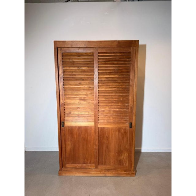 Teak Wardrobe with Louvered Sliding Doors For Sale - Image 5 of 7