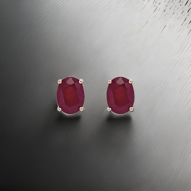 Traditional Natural Ruby Stud Earrings 14k White Gold 3.0 TCW Certified For Sale - Image 3 of 10