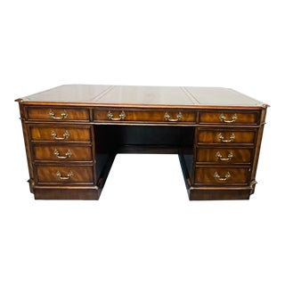 Fine Georgian Style Partners Desk, Executive Desk, Tooled Leather Top, Baker For Sale