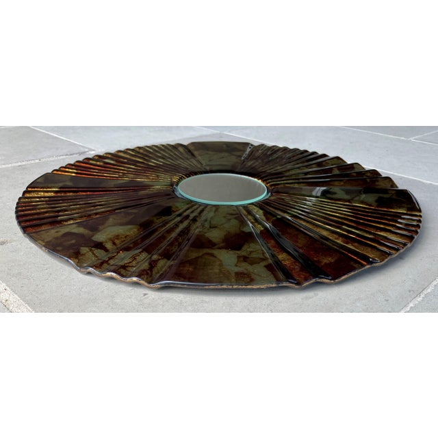 Glass Late 20th-Century Verre Eglomisé-Style Reverse Painted Ribbed Glass Wall Mirror For Sale - Image 7 of 18