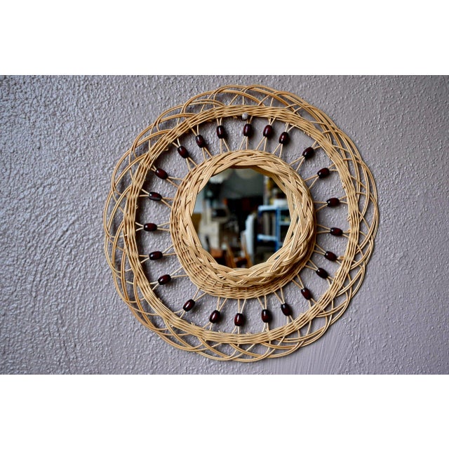 Bohemian Rattan Sun Mirror, 1960s For Sale - Image 4 of 4