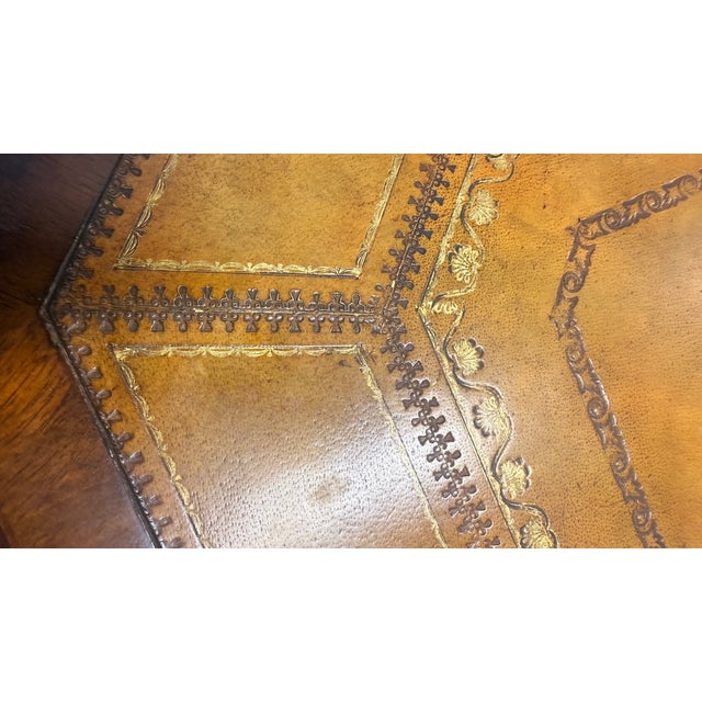 Vintage Maitland-Smith Neoclassical Tooled Leather & Brass Figural Writing Desk For Sale - Image 13 of 15