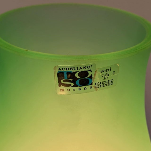 Mid-Century Modern 1970s Aureliano Toso Green Murano Glass Table Lamps - Pair For Sale - Image 3 of 8