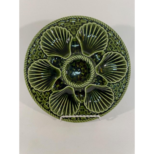 1920s Longchamp French Majolica Green Oyster Plate For Sale - Image 6 of 13