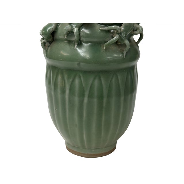 Vintage Oriental Dragon Motif Celadon Glaze Ceramic Art Jar For Sale In San Francisco - Image 6 of 10