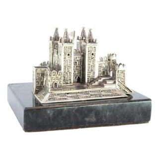 Filigree Silver Castle with Reliefs and Applications Set on Marble Base For Sale