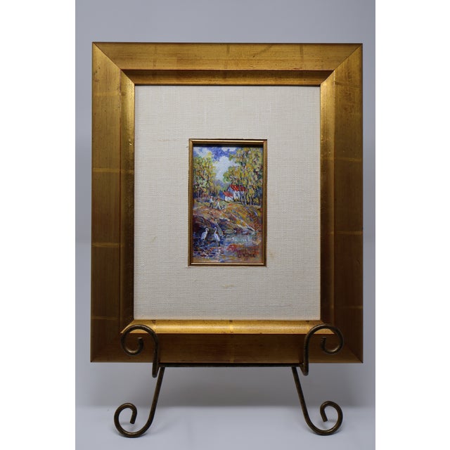 Wood 2003 Judy O’Brien Galatha Miniature Heron Landscape Painting For Sale - Image 7 of 18