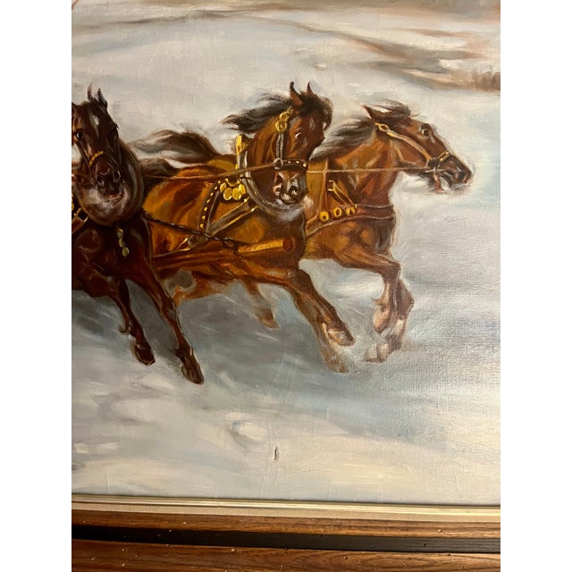 Jaroslav Kamich - Troika / Horses With Sleigh - Winter Scene, 1970s Oil ...