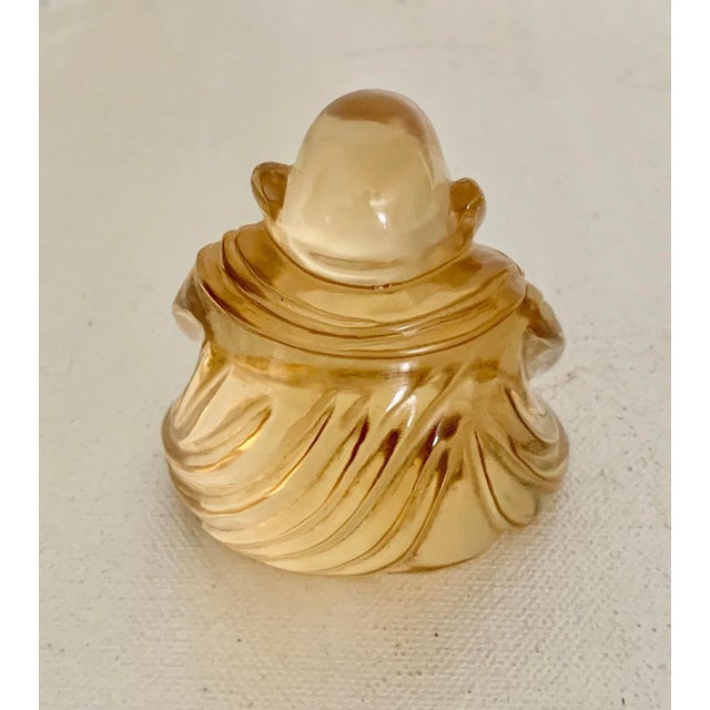 Small Vintage Amber Color Asian Crystal Buddha Figure For Sale - Image 4 of 6
