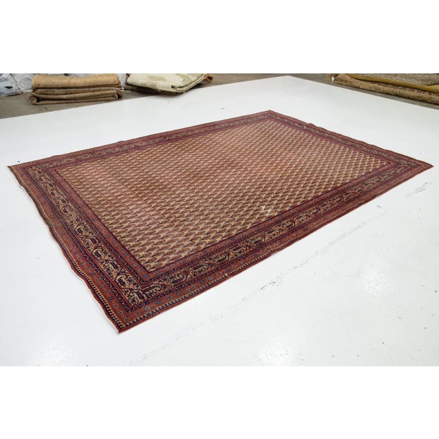 Persian Handmade Antique Tabriz Wool Rug in Tan With Allover Boteh Pattern For Sale - Image 3 of 12