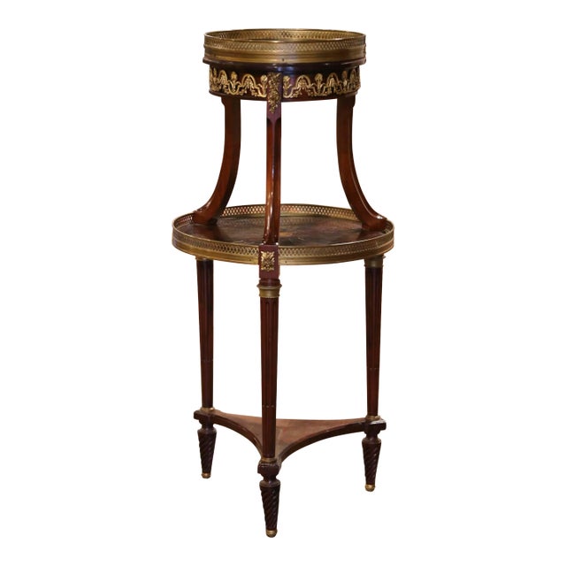 19th Century French Louis XVI Mahogany and Bronze Two-Tier Bouillotte Table For Sale