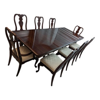Solid Cherry Wood Dining Table & 8 Chairs For Sale
