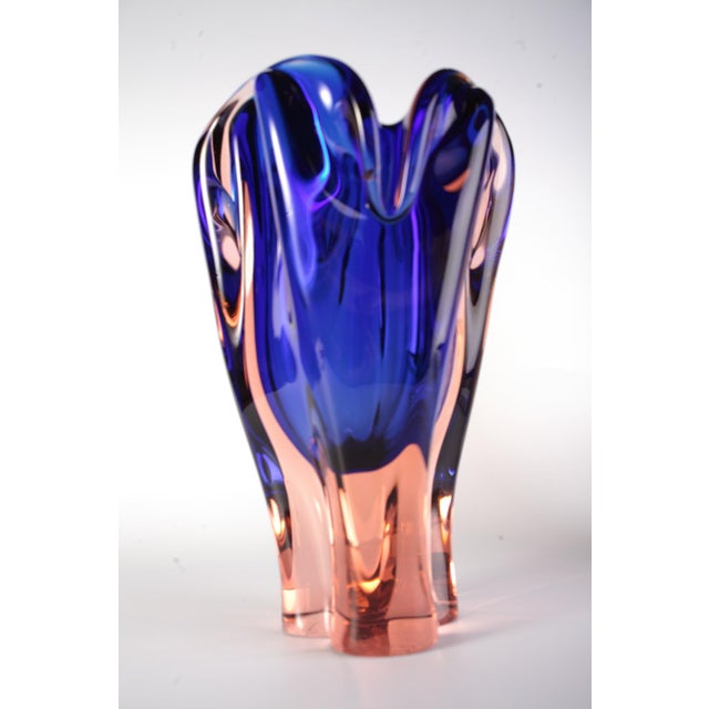 Blue Glass Vase by Josef Hospodka for Sklarny Chribska, Czech, 1970s, Set of 2 For Sale - Image 8 of 15