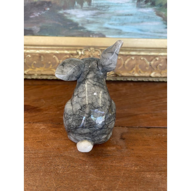 Stone Vintage Hand-Carved Italian Alabaster Rabbit Sculpture With Veined Gray Finish.. For Sale - Image 7 of 9