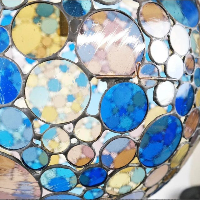 Italian multi colored leaded glass globe hanging fixture. So hip and modern! Needs rewiring. It has two hidden openings...