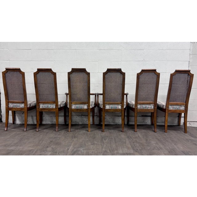 Wood Vintage Drexel Heritage 1984 Caned Back Dining Chairs - Set of 6 For Sale - Image 7 of 14