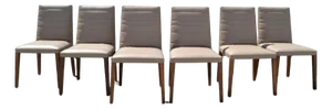 Set of 6 Italian Poltrona Frau Vittoria Gray Leather Wood Dining Chairs