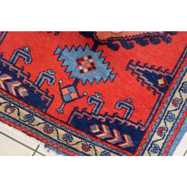 Red 1970s Handmade Vintage Persian Hamadan Rug 3.5' X 4.8' For Sale - Image 8 of 12