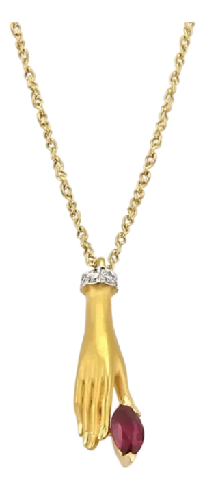 Carrera y Carrera Diamond & Ruby 18k Yellow Gold Hand Pendant Necklace