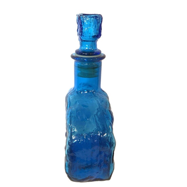 VTG Empoli Cadmium Blue Art Glass Bottle w/Stopper Textured Italian Decanter 60s-70s FATURES * Textured Glass * Ground-...