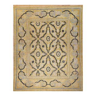 Vintage French Area Rug, Hand-Knotted Wool, Allover Geometric Design, Tan & Black, 6x9 For Sale