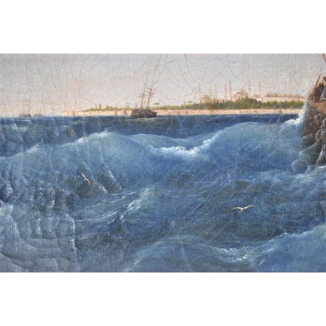 F Berré, HST Navire devant Constantinople, 19th Century, Oil on Canvas, Framed For Sale - Image 3 of 17
