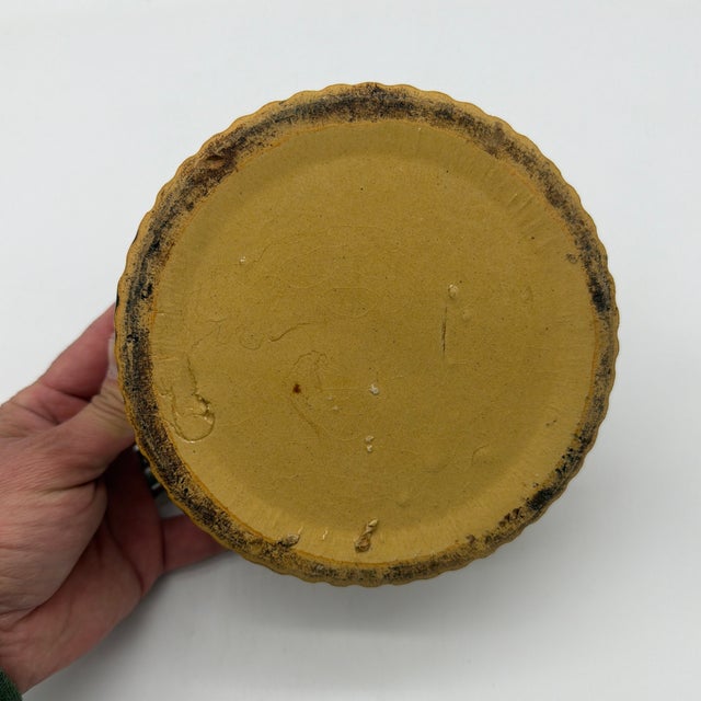 Ceramic Antique Brown Sponge Decorated Yellow Ware Cake Crock With a Lid, 1880’s For Sale - Image 7 of 12