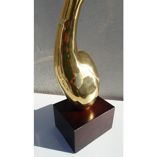 Large Abstract Brass Flute Player Sculpture on Wooden Base, 1970s For Sale - Image 6 of 11