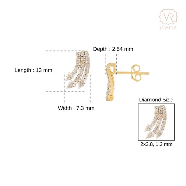 Celestial Marquise Pave Diamond Triple-Row Wing Stud Earrings in 14k Gold- 2 Pieces For Sale - Image 10 of 13