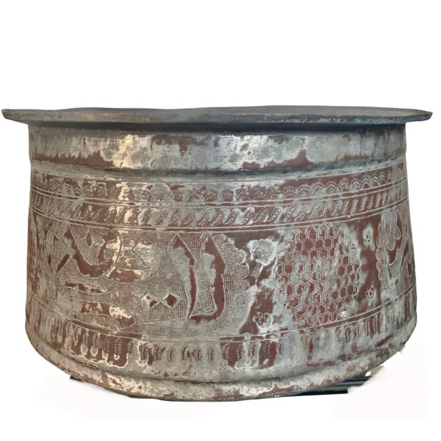 19th Century Large Mamluk Tinned Copper Bowl Vessel Ottomon Turkish Morocco Egypt For Sale - Image 11 of 12