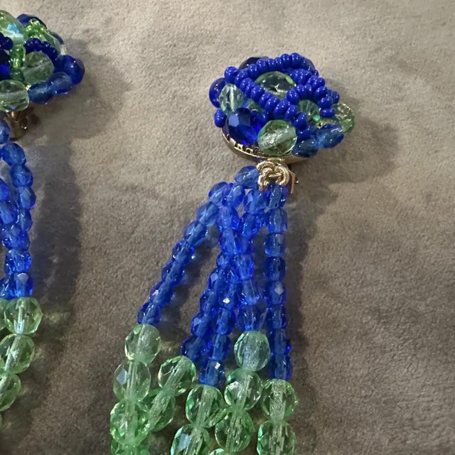 A Pair of 21st Century Coppola E Toppo Blue and Green Crystals Earrings For Sale - Image 6 of 12