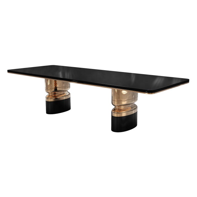 Art Deco "Aurora" Dining Table With Bronze and Stainless Steel, Handmade For Sale - Image 3 of 6