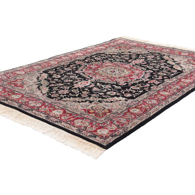 79116 Vintage Chinese Tabriz Rug, 04'00 x 05'09. This exquisite hand-knotted wool and silk vintage Chinese Tabriz rug is a...