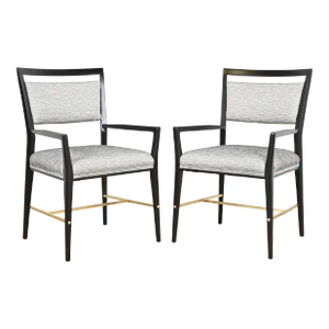 Paul McCobb Connoisseur Collection Black Lacquered Mahogany and Brass Armchairs, Fully Restored