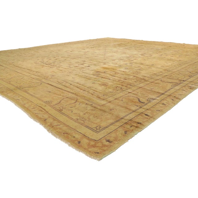 Rustic European Antique Gold European French Rug - 12'04 X 13'09 For Sale - Image 3 of 8