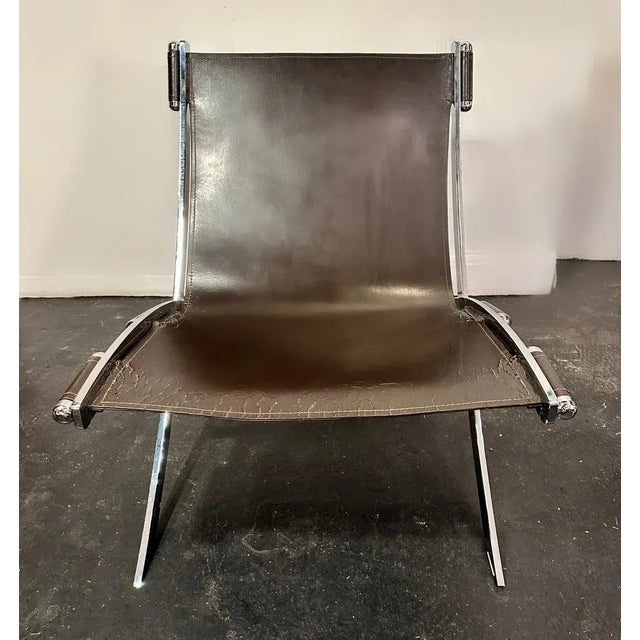 Brown Leather Scissor Chair by Antonio Citterio for Flexform Italia, 1980s For Sale - Image 8 of 9