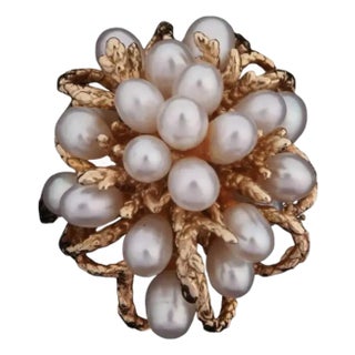 14k Gold and Cluster Pearls Ring For Sale