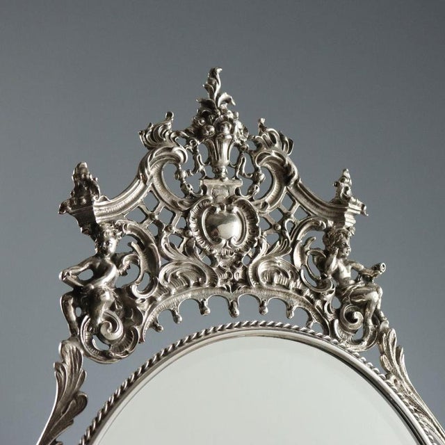 Table Mirror in Silver Metal For Sale - Image 3 of 12