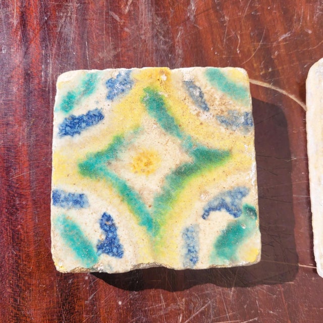 Vintage Polychrome Glazed Earthenware Tiles, Set of 6 For Sale - Image 9 of 12