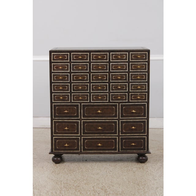 Age: Approx: 30 Years Old Details: Brass Handle Hardware Bun Feet Quality Construction Multi Drawer Chest Decorative Paper...