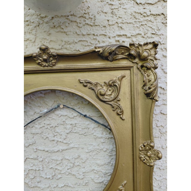 Mid-Century Ornate Gold Painted Square Wood Frame With Round Opening For Sale - Image 4 of 15