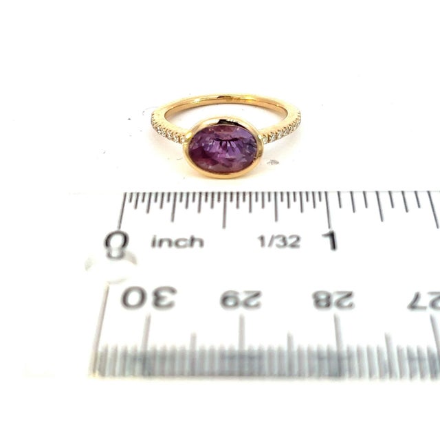 Metal Natural Amethyst Diamond Ring Size 6.5 14k Y Gold 1.87 TCW Certified For Sale - Image 7 of 11
