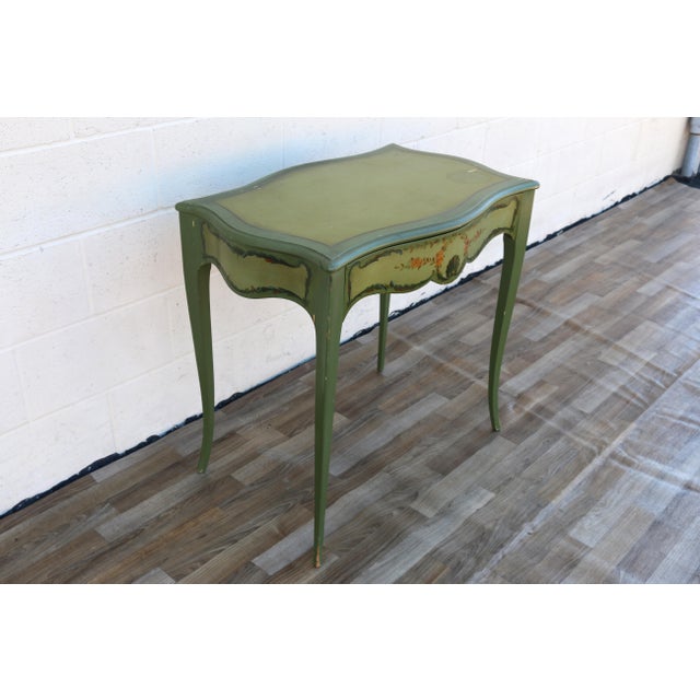 Wood 1950s French Provincial Hand-Painted Writing Table / Vanity Desk For Sale - Image 7 of 18