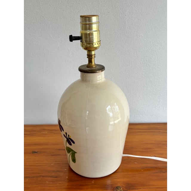 1980s 1980s Hand Painted Violets Pottery Lamp For Sale - Image 5 of 8