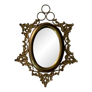 Vintage Brass Filigree Mirror For Sale