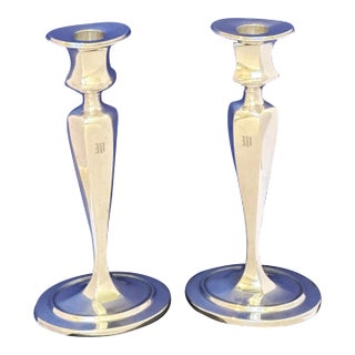 Antique Tiffany and Co Sterling Silver Candlesticks Monogram -A Pair For Sale