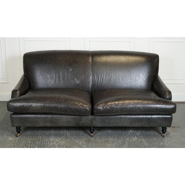 Howard Style Heritage Grey Leather Sofa For Sale - Image 4 of 15